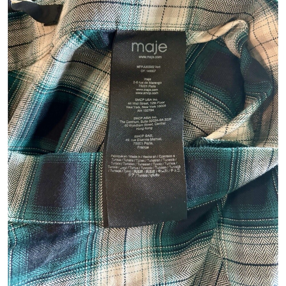 Maje Green White Checked Tartan Cotton Midi Skirt Women’s Size 36 Small NWT - Picture 7 of 8